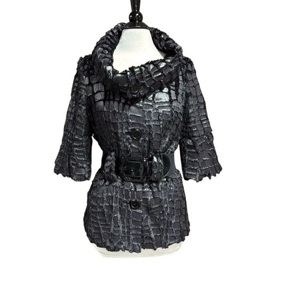 Ethyl Women’s Black Faux Fur Sheared Belted 1/4 Sleeve Jacket Size Small - Picture 1 of 9